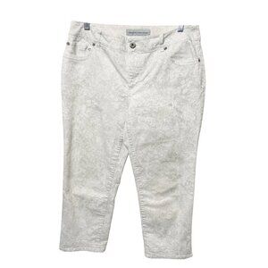 CHICO’S White Beige Floral Paisley Print Soft Stretch Crop Pants 1 US M 8/10